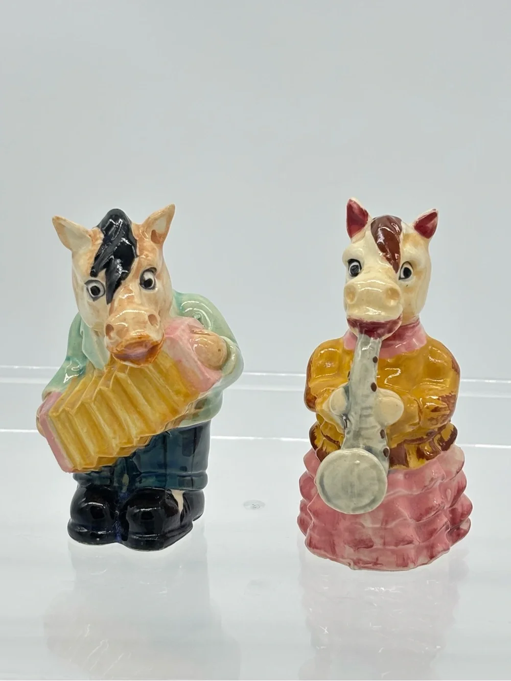 Vintage Japan Anthropomorphic MCM Whimsical Horse Figural Salt Pepper Shaker Set